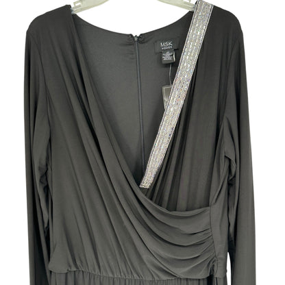 MSK Elegant Jumpsuit Womens 2X Black LS Rhinestone  Trimmed Draped Neckline