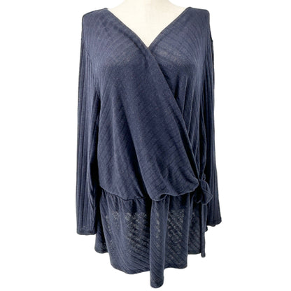 Lane Bryant Sweater Womens 26/28 Navy Gathered Waist Side Tie Crossover Vneck