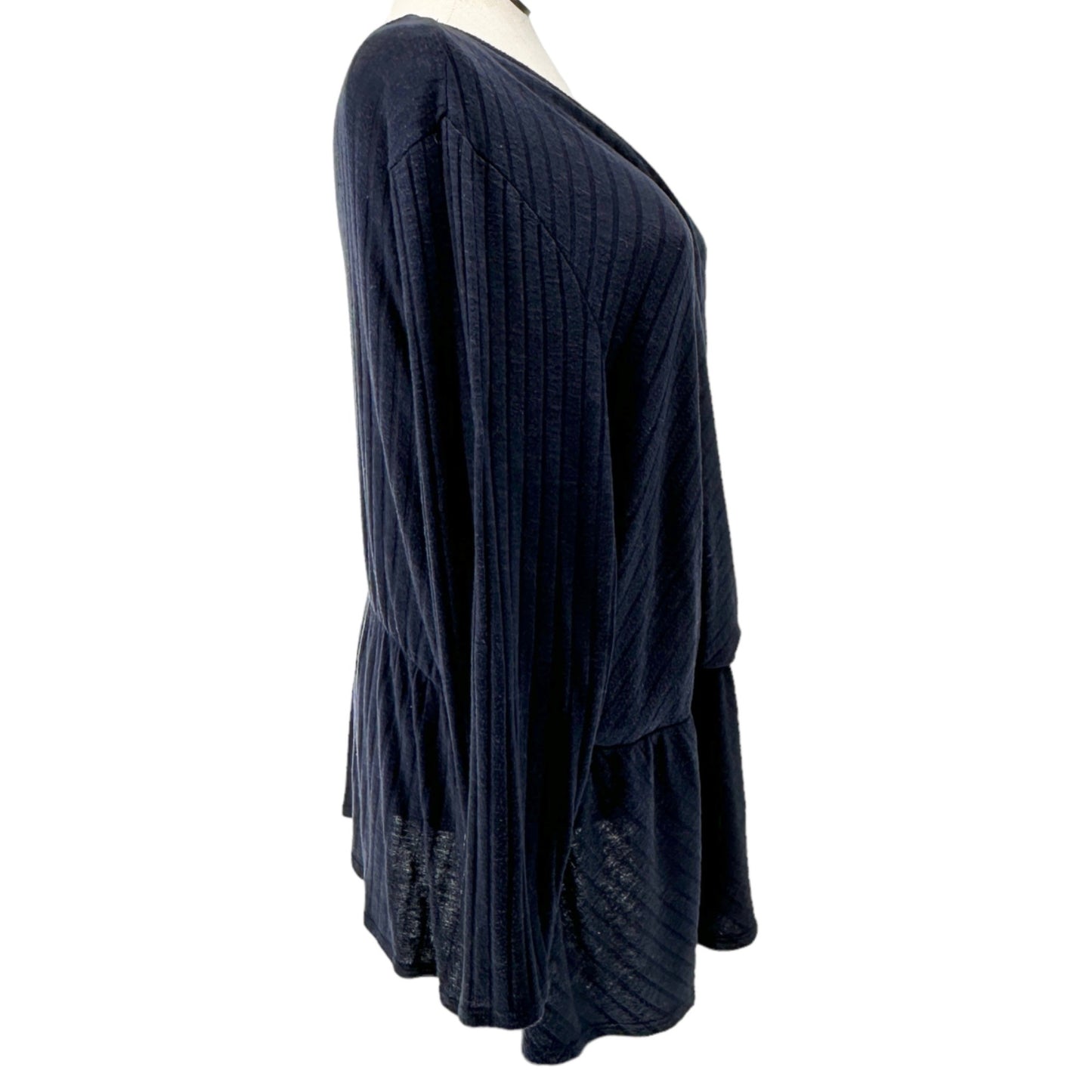 Lane Bryant Sweater Womens 26/28 Navy Gathered Waist Side Tie Crossover Vneck