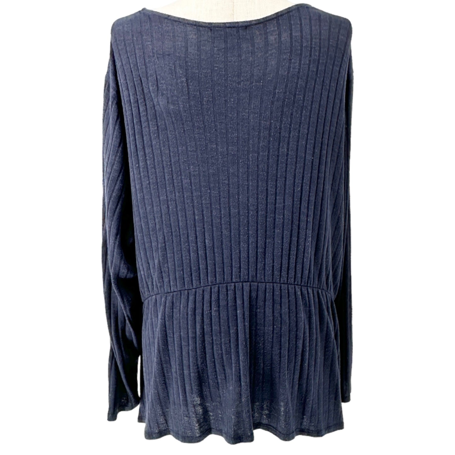 Lane Bryant Sweater Womens 26/28 Navy Gathered Waist Side Tie Crossover Vneck