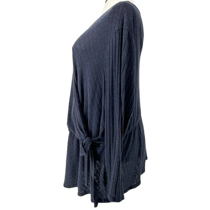 Lane Bryant Sweater Womens 26/28 Navy Gathered Waist Side Tie Crossover Vneck