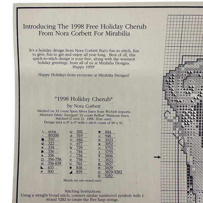 1998 Holiday Cherub Cross Stitch Pattern By Nora Corbett For Mirabilia Designs