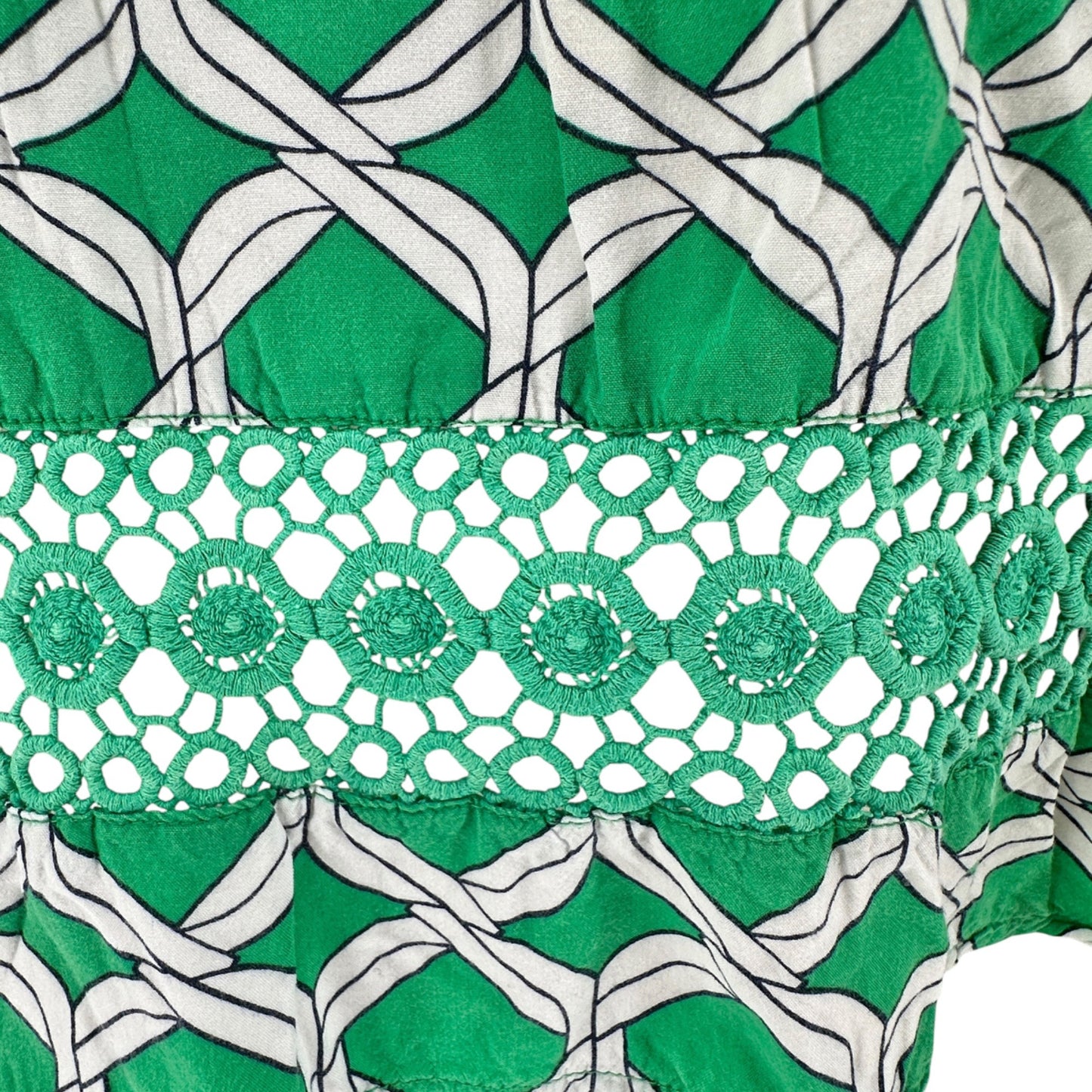 Sleeveless Tunic Top Womens 2X Green White Print Crochet Inset Crown & Ivy Curvy