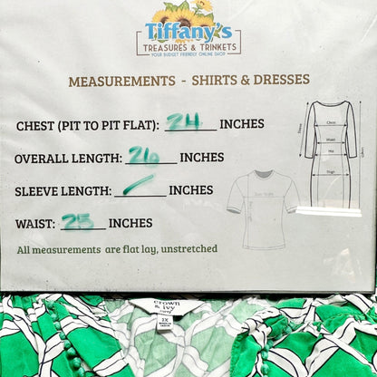 Sleeveless Tunic Top Womens 2X Green White Print Crochet Inset Crown & Ivy Curvy