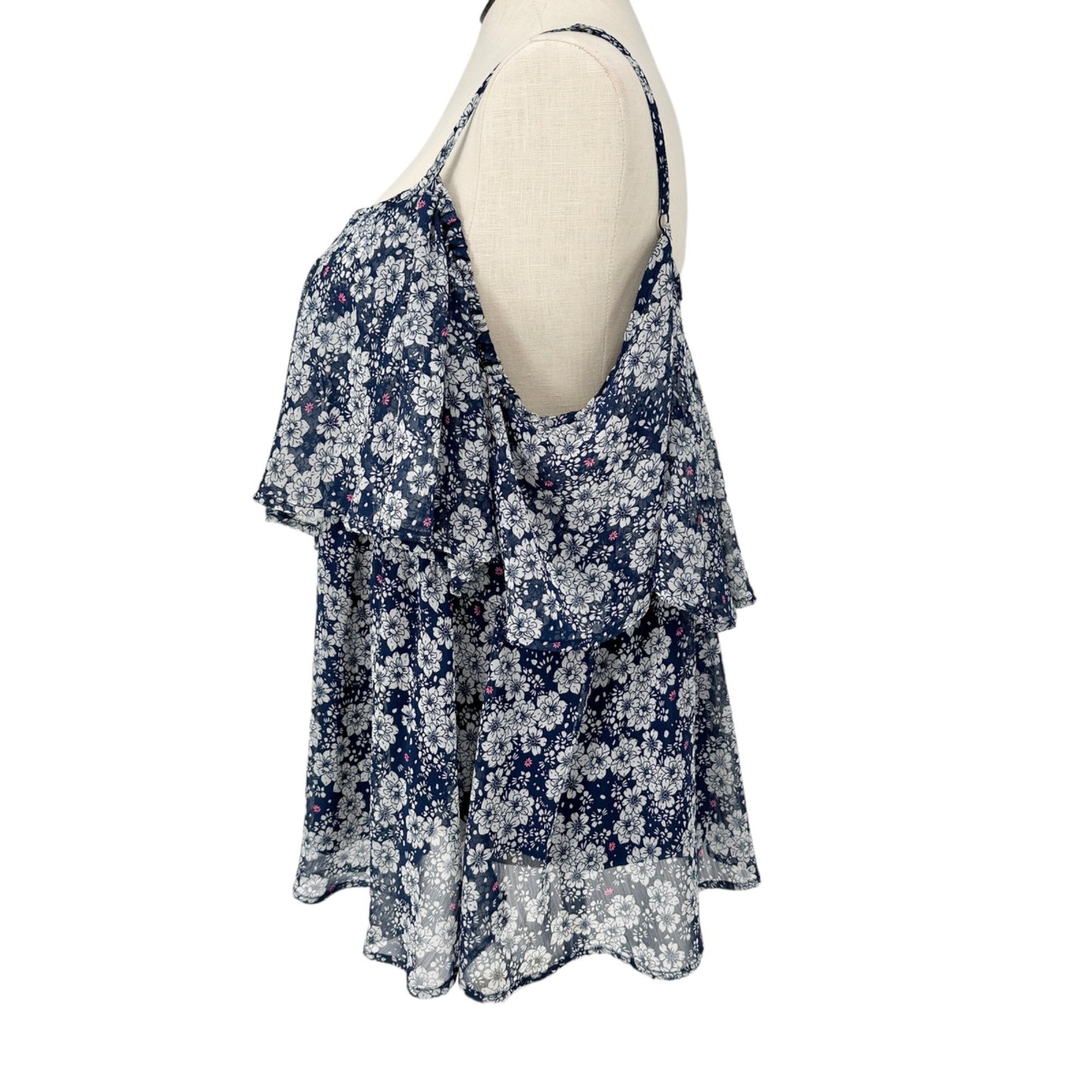 Torrid Top Womens 3X Navy Blue Floral Print Adj Tank Straps Lined Flouncy