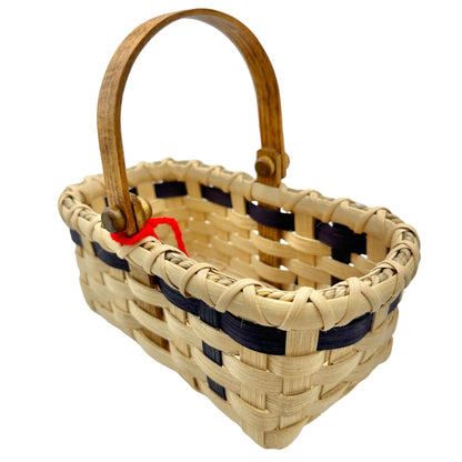 Handmade Basket Cookies for Two with Blue Accent Moveable Wooden Handle Small