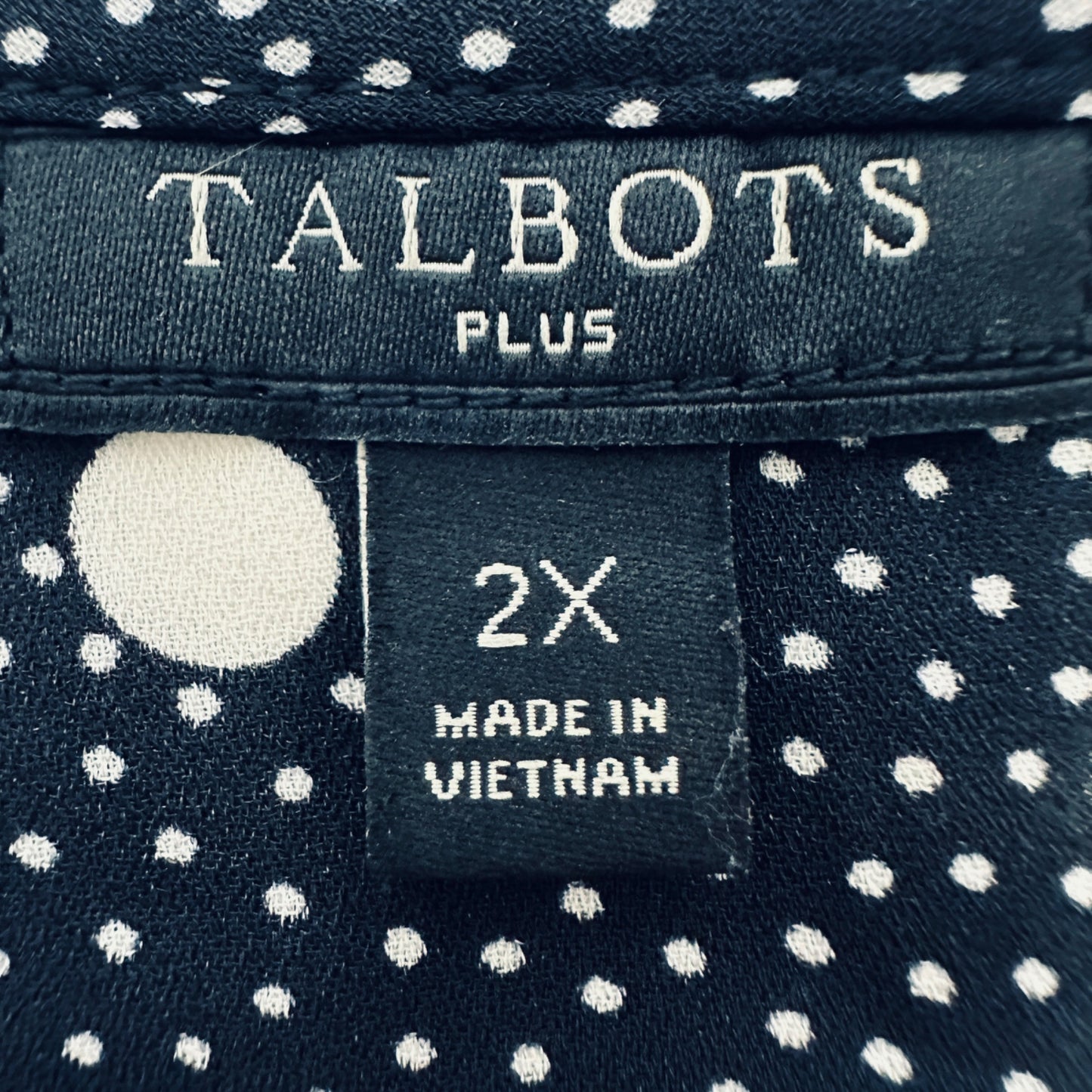 Talbots Plus Top Womens 2X Black White Polka Dot 3/4 Tie Sleeves EUC
