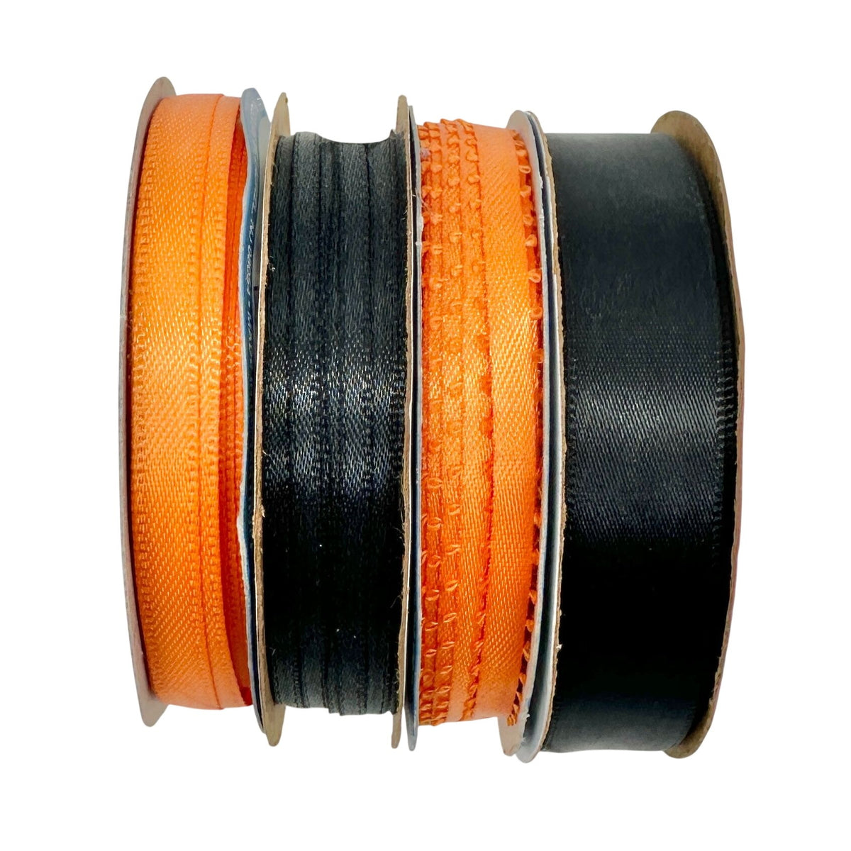 Halloween Fall Autumn Crafting Ribbon Bundle of 4 Spools Solid Black and Orange