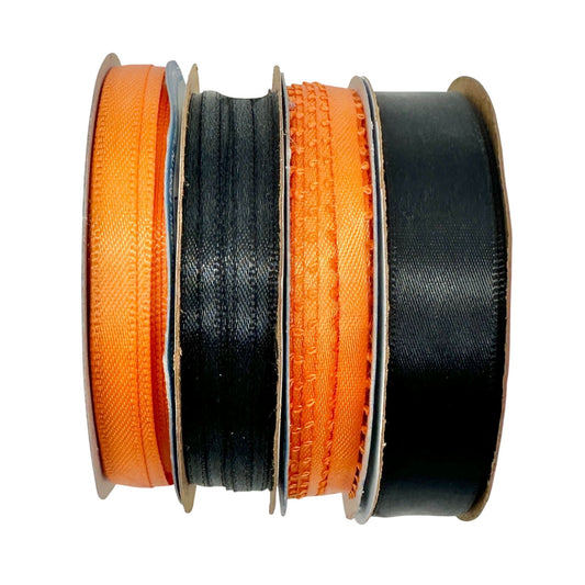 Halloween Fall Autumn Crafting Ribbon Bundle of 4 Spools Solid Black and Orange
