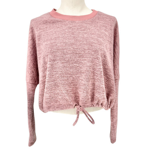 Cure Drawstring Hem Crop Top Womens M Heathered Pink Long Sleeve Polyester Blend