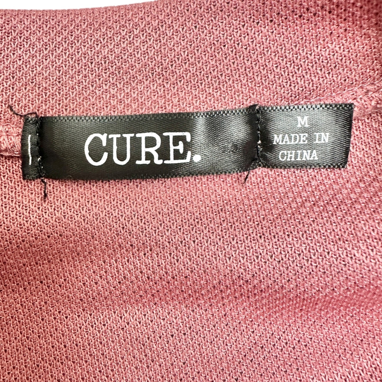 Cure Drawstring Hem Crop Top Womens M Heathered Pink Long Sleeve Polyester Blend