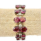 Vintage Faux Ruby Rhinestone Bracelet Silvertone Setting Fold Over Clasp 6.5"
