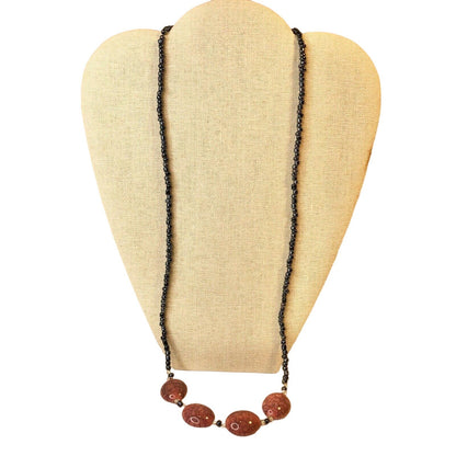 Handcrafted Beaded Necklace Mauve Ceramic Beads With Smaller Pewter Beads NEW