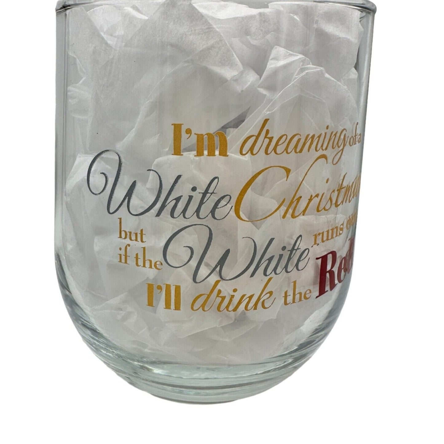 Christmas Wine Glass Stemless Clear Glass 16oz Capacity