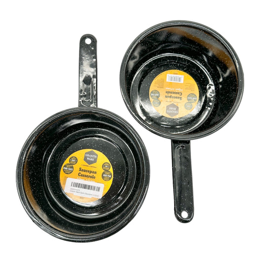 Granite Wear Saucepan Casserole 2 Qt 1.9 L Black Speckled Set of 2