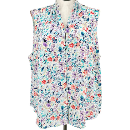 The Limited Blouse Womens 2X Multicolor Floral Sleeveless Ruffle Collar Light