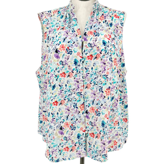 The Limited Blouse Womens 2X Multicolor Floral Sleeveless Ruffle Collar Light