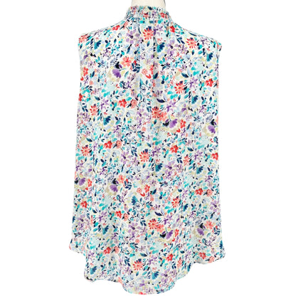 The Limited Blouse Womens 2X Multicolor Floral Sleeveless Ruffle Collar Light