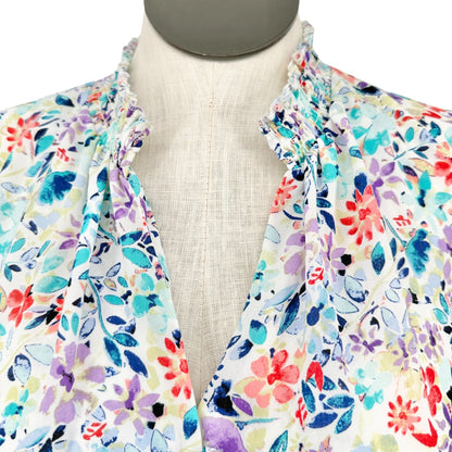 The Limited Blouse Womens 2X Multicolor Floral Sleeveless Ruffle Collar Light