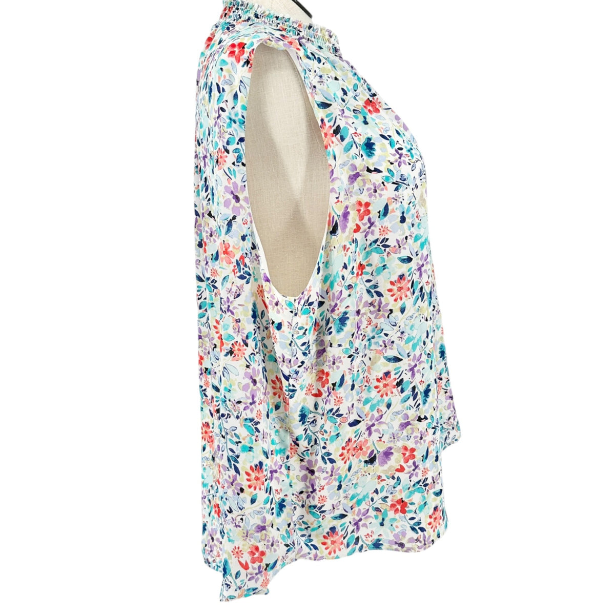 The Limited Blouse Womens 2X Multicolor Floral Sleeveless Ruffle Collar Light