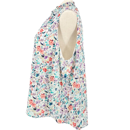 The Limited Blouse Womens 2X Multicolor Floral Sleeveless Ruffle Collar Light
