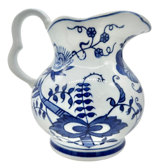 Vintage Seymour Mann China Blue Fine Porcelain Pitcher Floral Patterns Scalloped