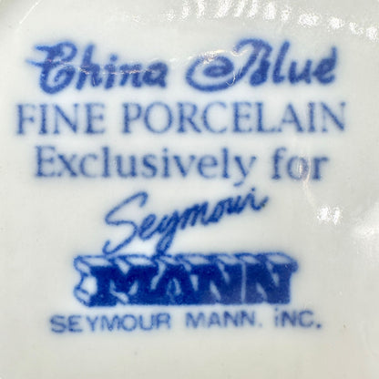 Vintage Seymour Mann China Blue Fine Porcelain Pitcher Floral Patterns Scalloped