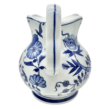 Vintage Seymour Mann China Blue Fine Porcelain Pitcher Floral Patterns Scalloped