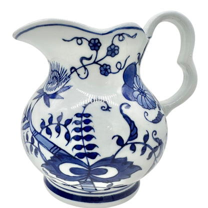 Vintage Seymour Mann China Blue Fine Porcelain Pitcher Floral Patterns Scalloped
