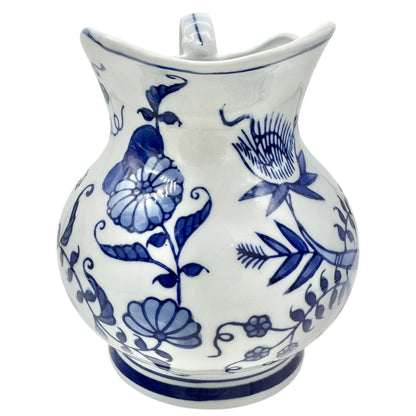 Vintage Seymour Mann China Blue Fine Porcelain Pitcher Floral Patterns Scalloped