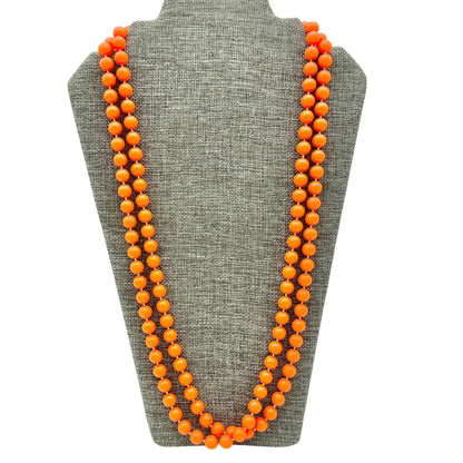 Vintage Orange Beaded Necklace with Spring Clasp Bold Statement Jewelry 29.5"
