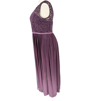 Davids Bridal Full Length Gown Womens 14 Plum Lace Chiffon Sleeveless Dress