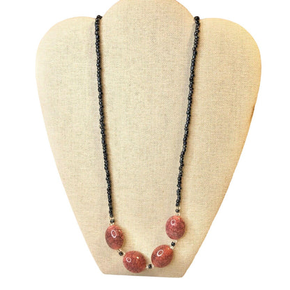 Handcrafted Beaded Necklace Mauve Ceramic Beads With Smaller Pewter Beads NEW