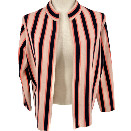 Ann Taylor Open Front Cardigan Jacket Womens L Striped Black Orange