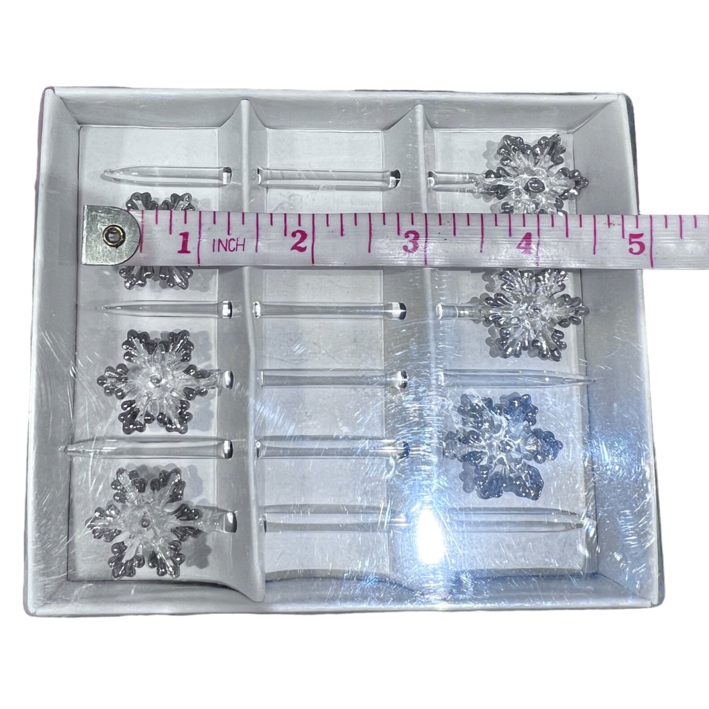 Target Appetizer Picks Set of Six Snowflakes Clear Glass Silver Accents NIB