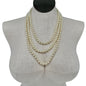 Vintage Triple-Strand Faux Pearl Necklace With Gold-Tone Rhinestone Clasp