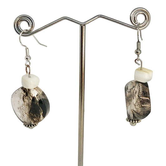 Handcrafted Beaded Earrings Clear Bead w/ Black Smoky Look Versatile Fun NEW