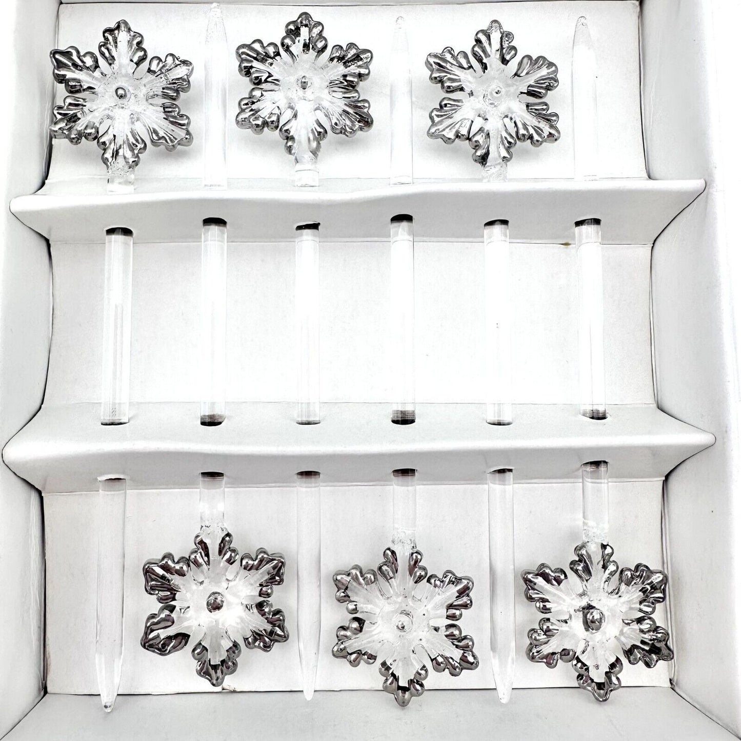 Target Appetizer Picks Set of Six Snowflakes Clear Glass Silver Accents NIB