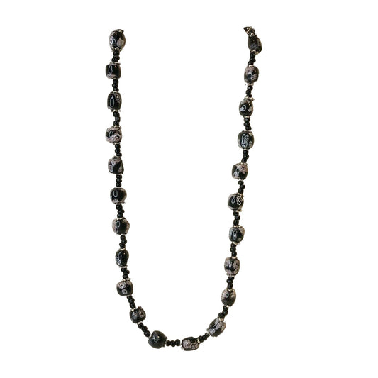 Handcrafted Beaded Necklace Black Floral Beads Elegant Simple Beauty Jewelry NEW