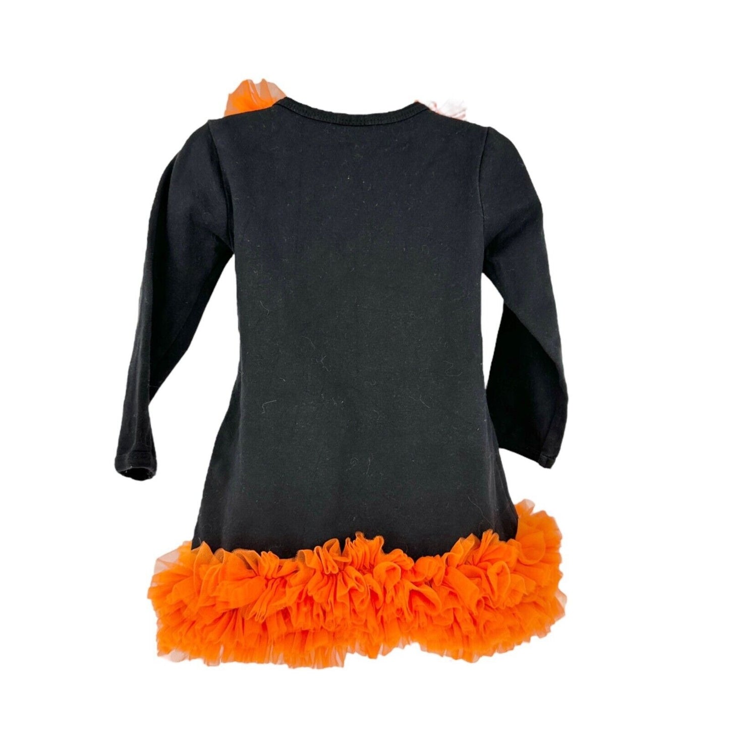 Halloween Girls Small Dress Black Bling Pumpkin Face Orange Tulle Trim