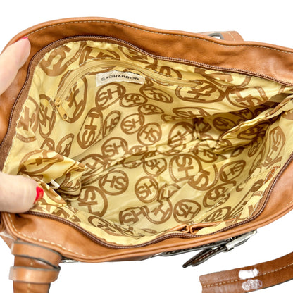 Sag Harbor Handbag Brown Faux Leather Interior Pockets Metal Accents