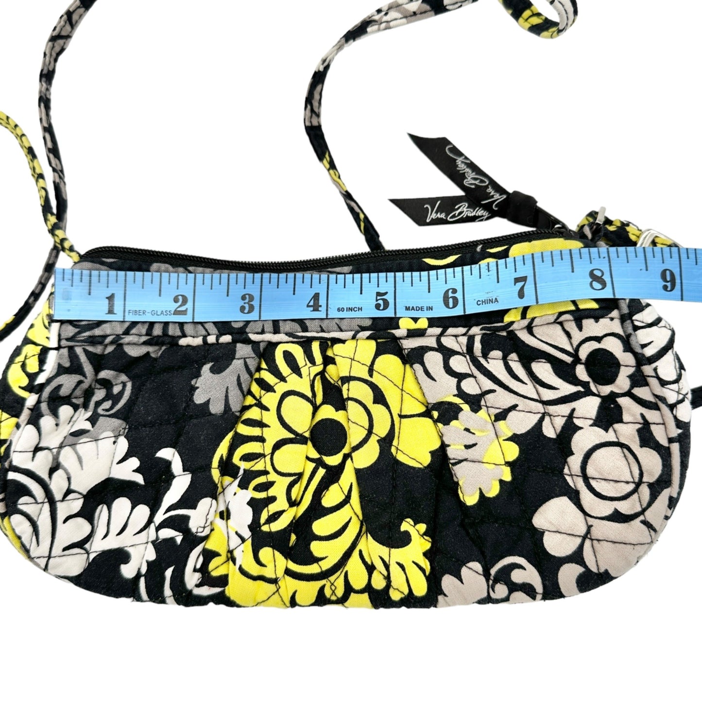 Vera Bradley Baroque Handbag 8 x 5 x 3 Black Gray Yellow White Adjustable Strap