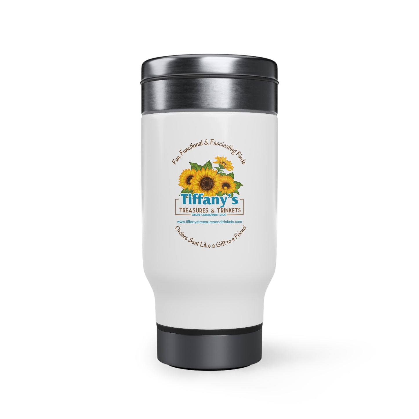 Tiffany's Treasures & Trinkets Stainless Steel Travel Mug with Handle, 14oz