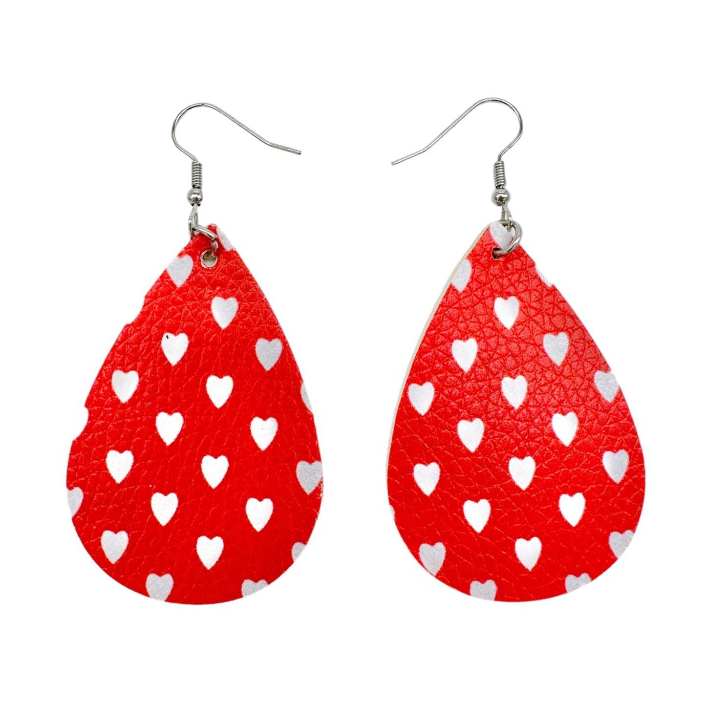 Two Pairs of Valentines Earrings Hearts Teardrop Red White Pink Faux Leather NEW