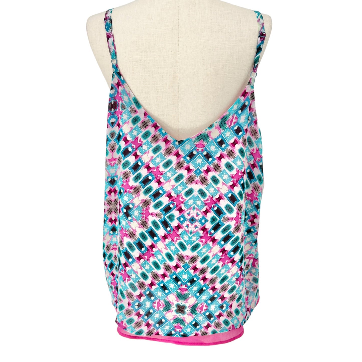 Torrid Tank Top Womens Size 3X Geometric Multicolor Print Solid Pink Underlayer