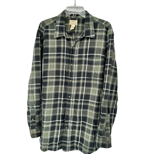 Blue Mountain Mens XLT Flannel Shirt Green Black White Chest Pocket Long Sleeves