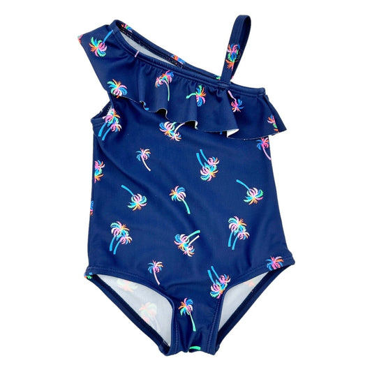 OshKosh B'gosh Baby 6M Swimsuit Navy Blue w/ Bright Palm Trees Off Shoulder Look