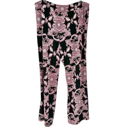 New Directions Curvy Pants Womens 1X Black Red Paisley Print Pull-On Poly Blend