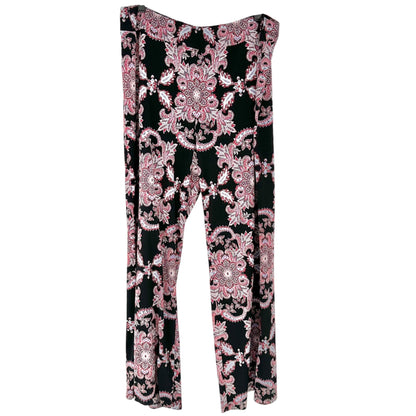 New Directions Curvy Pants Womens 1X Black Red Paisley Print Pull-On Poly Blend