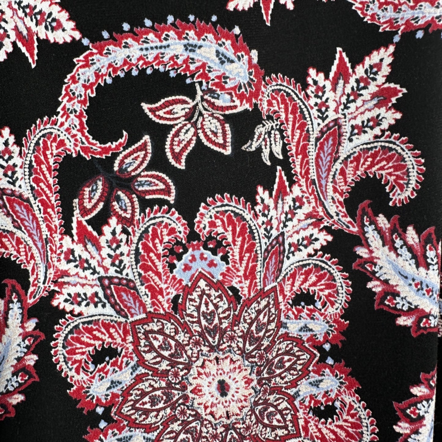 New Directions Curvy Pants Womens 1X Black Red Paisley Print Pull-On Poly Blend